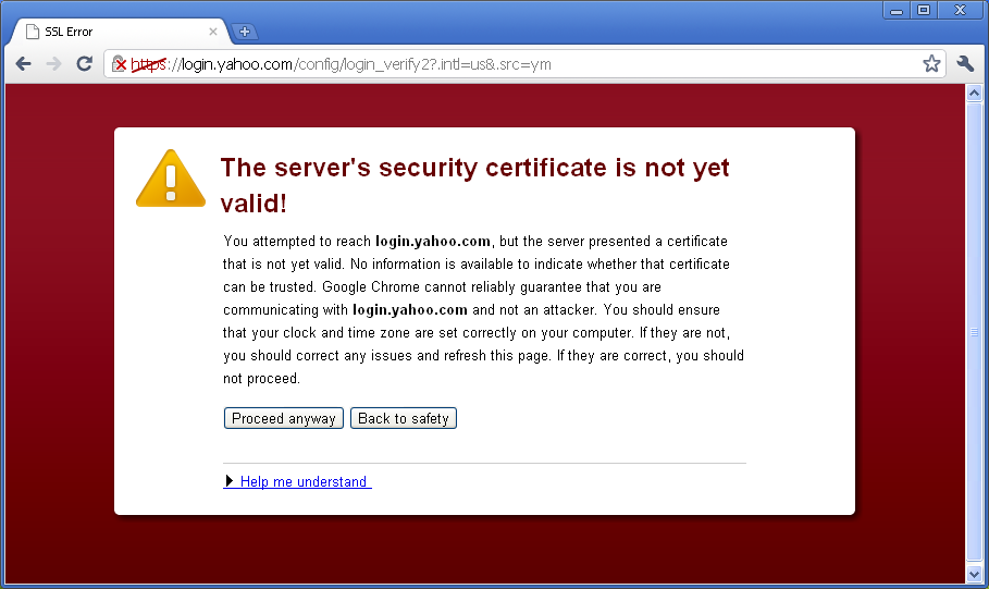 Invalid security cert warning